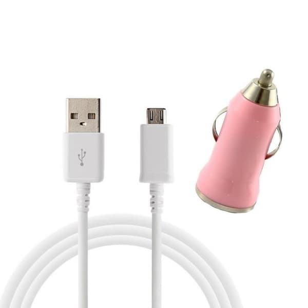 [Kompatibel Samsung Galaxy NOTE 1 - NOTE 2 - NOTE 3LITE - NOTE 4] Kabel USB 1 Meter + Biladapter Rosa [Phonillico®]