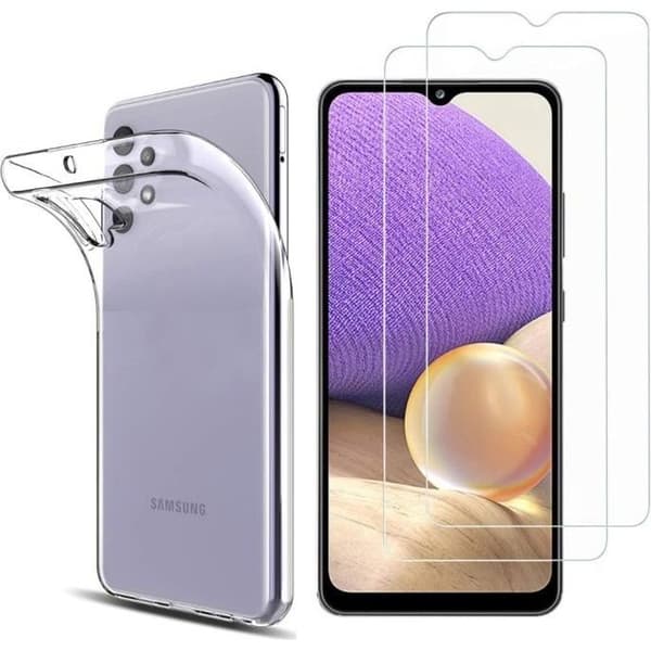 Coque för Samsung A32 4G och 2 Härdat Glas - Silikon Skydd Mjuk Film Skärm Skydd Phonillico®