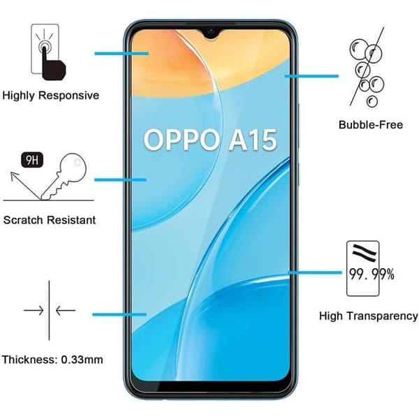 Fodral till Oppo A15 och 2 Härdat Glas - Mjukt Silikonskyddsfilm Glas Skärmskydd Phonillico®