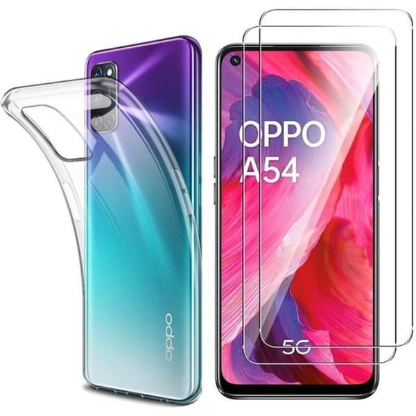 Skyddsväska för Oppo A54 5G och 2 Härdade Glas - Silikon Skalm Skydd Film Glas Skärmskydd Phonillico®
