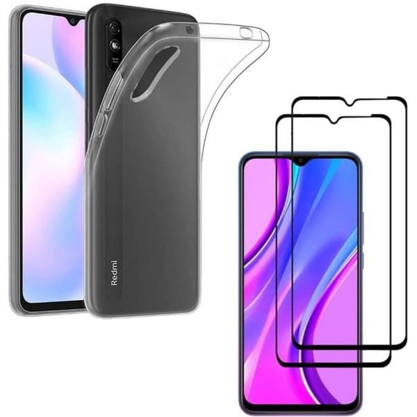 Coque för Xiaomi REDMI 9A och 2 Härdat Glas Kant Svart Skärmskydd Phonillico®