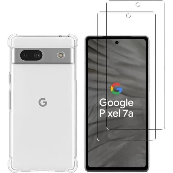 Stötabsorberande skal för Google Pixel 7a och 2 härdade glas skärmskydd Phonillico®