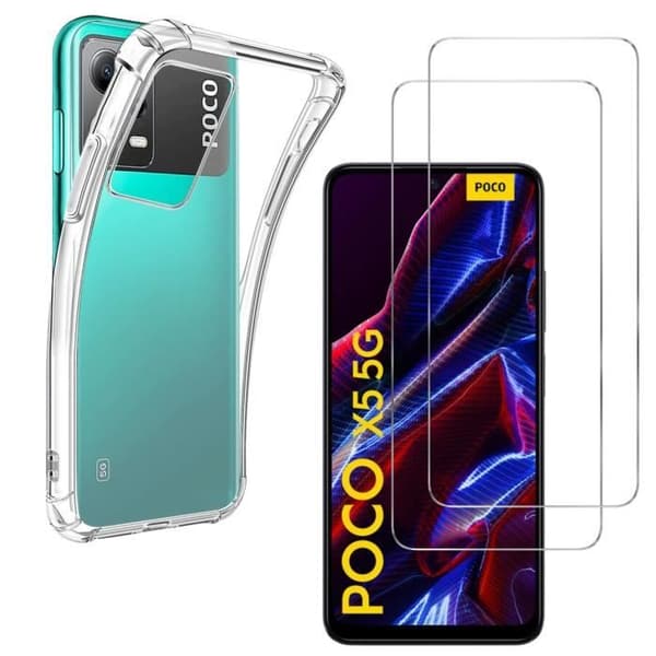 Stötsäker skal för Xiaomi Poco X5 5G och 2 härdade glas skyddsfilm för skärm Phonillico®