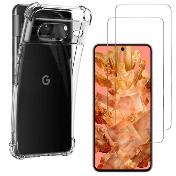 Stötthållare - Phonillico® - Google Pixel 8 - Mjuk Silikon - Förstärkt Skydd - 2 Härdat Glasfilmer
