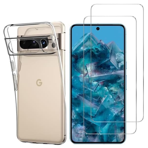 Transparent skal för Google Pixel 8 PRO och 2 filmer av härdat glas skärmskydd Phonillico®