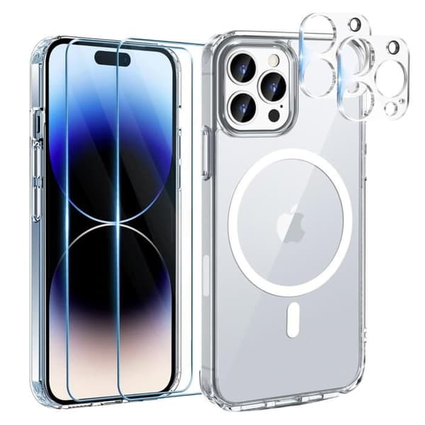 Silikonskal för iPhone 16 PRO MAX och 2 härdade glas för skärmen samt 2 kameraprotektioner - Inbyggd magnetisk cirkel Phonillico®