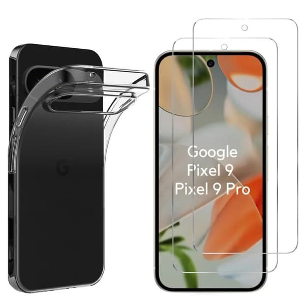 Coque TPU för Google Pixel 9 / Pixel 9 Pro och 2 Filmer Härdat Glas Skärmskydd Phonillico®