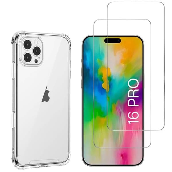 Stötsäker skal för iPhone 16 PRO och 2 härdade glas skärmskydd Phonillico®