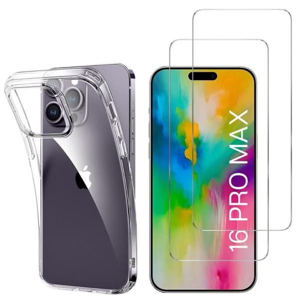 TPU-skal för iPhone 16 PRO MAX och 2 Stycken Härdat Glas Skydd Film Phonillico®