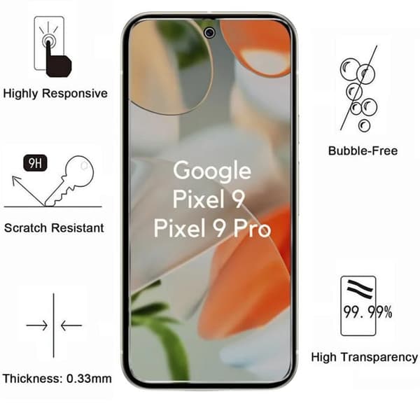 "Skyddsfodral för Google Pixel 9 / Pixel 9 Pro och 2 härdade glas skydd för skärmen Phonillico®"