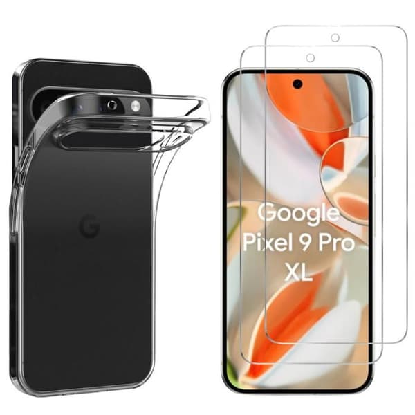 TPU-skal för Google Pixel 9 Pro XL och 2 härdade glasfilmer skärmskydd Phonillico®