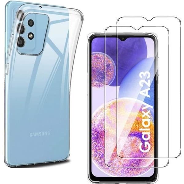 Coque för Samsung Galaxy A23 och 2 Härdat Glas Skärmskyddsfilm Phonillico®