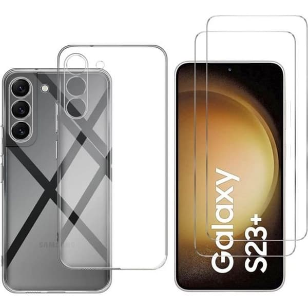 Coque för Samsung Galaxy S23 PLUS och 2 St Tempererat Glas Skärmskydd Phonillico®