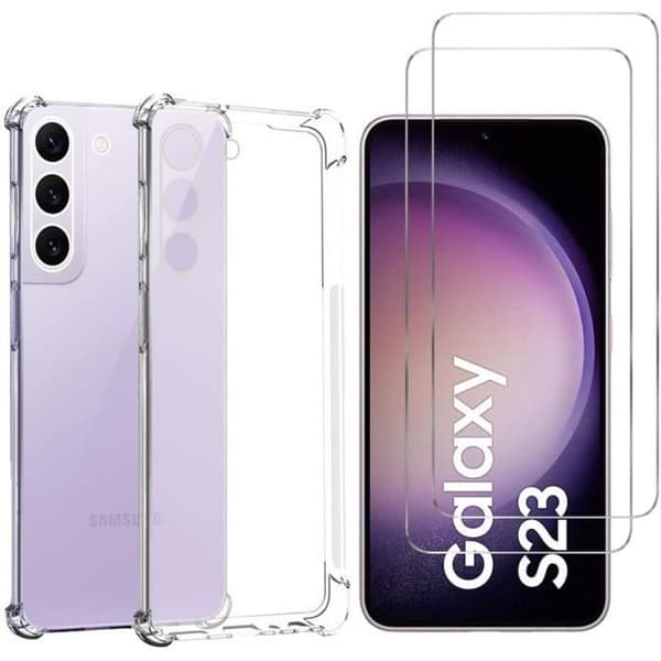 Stöttålig skal för Samsung Galaxy S23 och 2 Härdat Glas Film Skärmskydd Phonillico®
