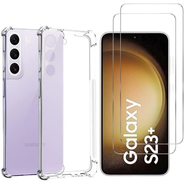 Stöttålig skal för Samsung Galaxy S23 PLUS och 2 Härdat Glas Skärmskydd Phonillico®