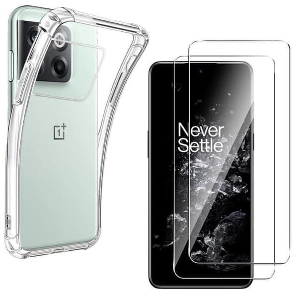 Stötsäker skal för OnePlus 10T och 2 härdade glas skyddsfilmer Phonillico®