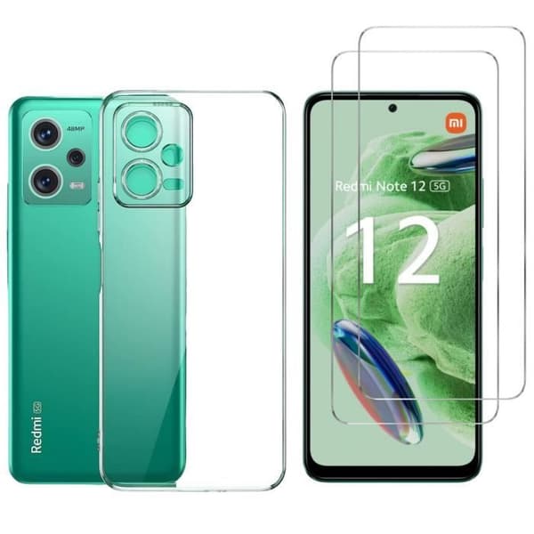 Coque för Xiaomi Redmi Note 12 5G och 2 Härdat Glas Skärmskydd Phonillico®