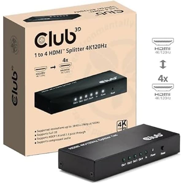 HDMI-switch - CLUB 3D - 4x HDMI - Upplösning 3840x2160p - Kompatibel med Full 3D - HDCP 1.4 och 2.2