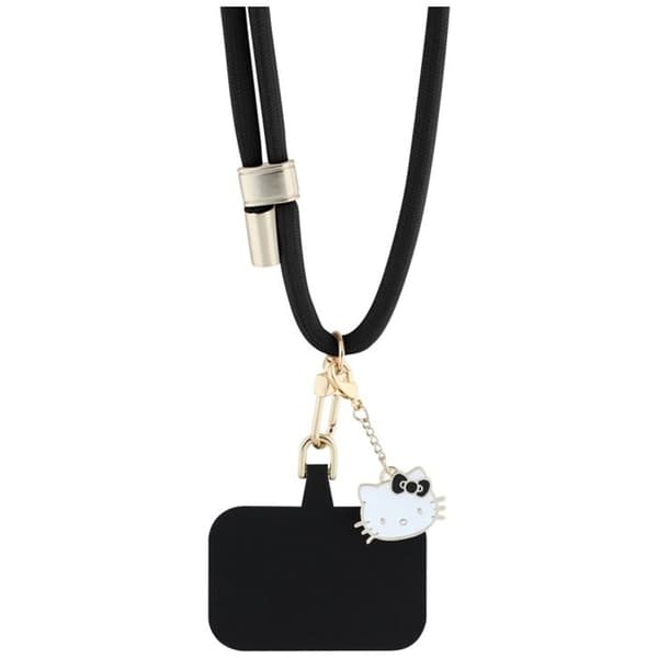 Sling / universell rem för telefon (svart) Hello Kitty patch och katt huvud berlock