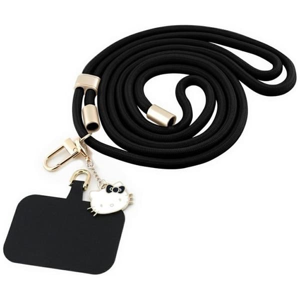 Sling / universell rem för telefon (svart) Hello Kitty patch och katt huvud berlock