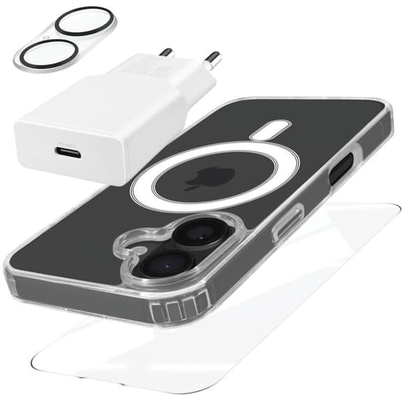 Fodral för iPhone 16 + härdat glas för skärm och kamera - 4smarts - Vit