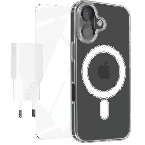 Fodral för iPhone 16 + härdat glas för skärm och kamera - 4smarts - Vit