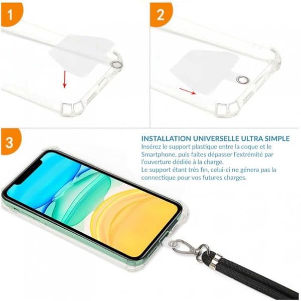 Tour de Cou 150cm för Smartphone i Nylon med Universell Fäste Partel Svart