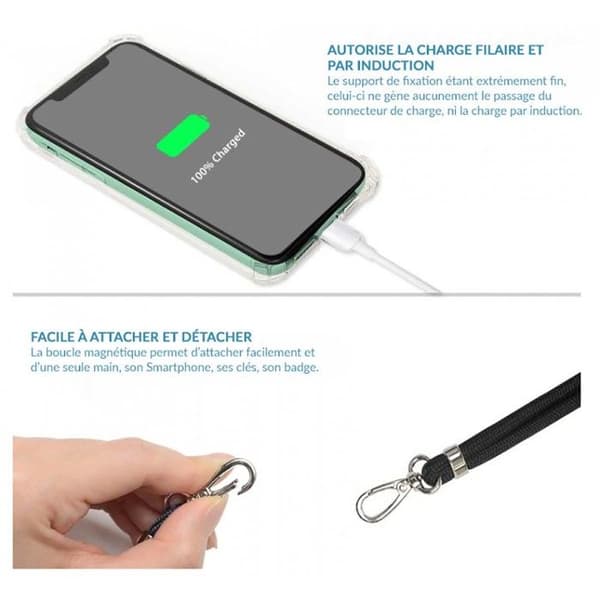 Tour de Cou 150cm för Smartphone i Nylon med Universell Fäste Partel Svart