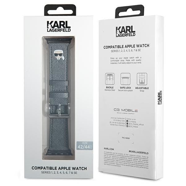 Karl Lagerfeld Saffiano Karl Head - Klockarmband för Apple Watch 42/44/45 mm (silver)
