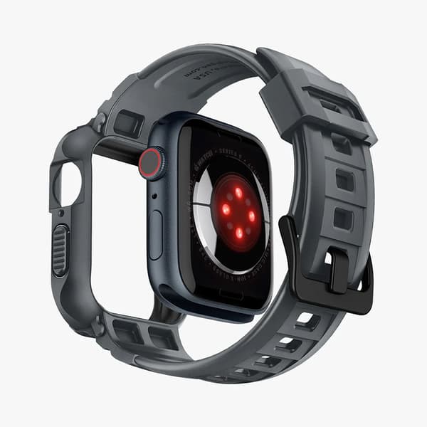 Spigen Rugged Armor Pro - Rem med etui til Apple Watch 4/5/6/7/8/9/SE 44/45 mm (Mørkegrå)