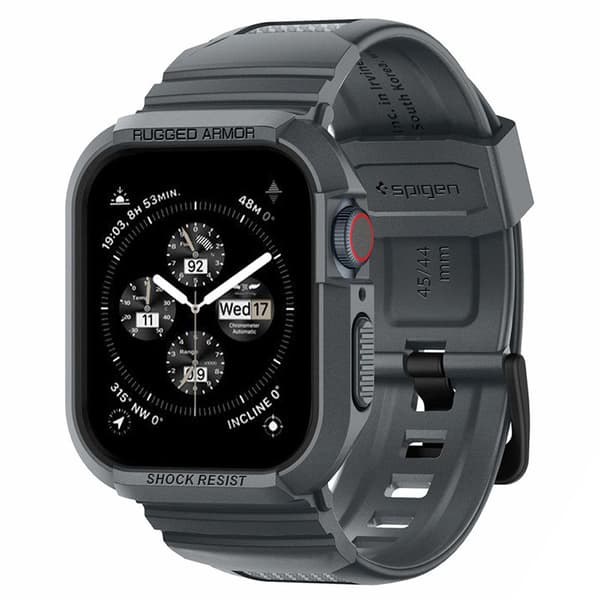 Spigen Rugged Armor Pro - Rem med etui til Apple Watch 4/5/6/7/8/9/SE 44/45 mm (Mørkegrå)