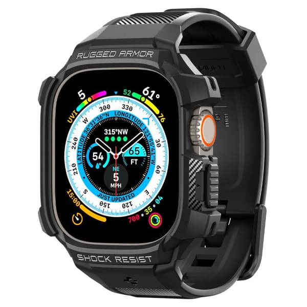 Spigen Rugged Armour Pro Case – Bånd med etui til Apple Watch Ultra 49 mm (sort)