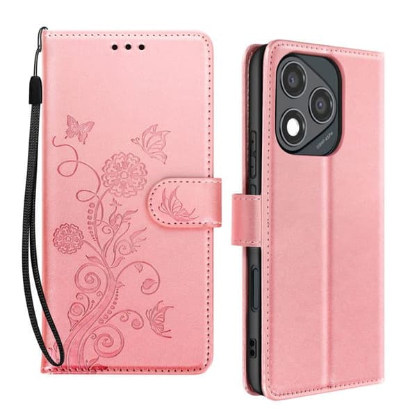 Fjällblommiga fjärilsetui för Honor 400 Lite plånbok med rosa handledsrem