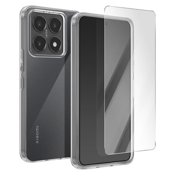 Skyddspaket för Xiaomi 14T Silikonskal och 7H Härdat Glas Moxie Transparent