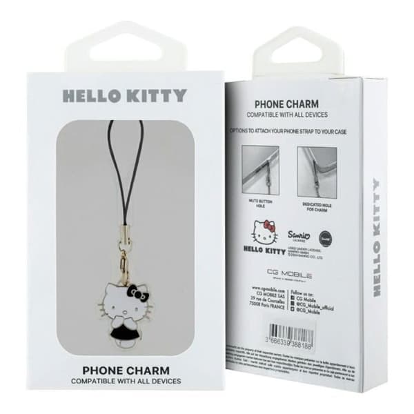 Hallå Kitty Breloque för telefonrem Kitty Cute - Pendentiv för telefon (svart)