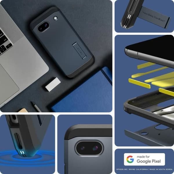 Coque - SPIGEN - Tough Armor - Kompatibel med Google Pixel 8a - Metallgrå - Stötabsorberande