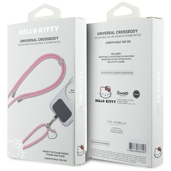Sling / universal snodd för telefon (rosa) Hello Kitty patch och katt huvud berlock
