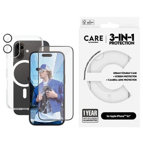 Skyddspaket för Apple iPhone 16 Serie Flagship 3-i-1 Panzer Glass Transparent