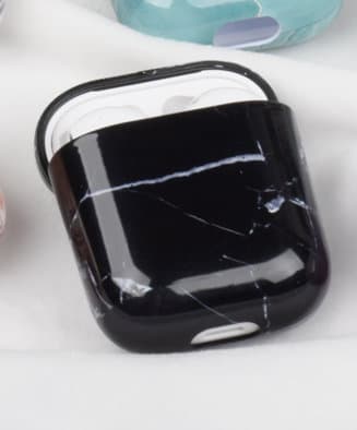 Airpods dækning i sort med hvidt marmor mønster