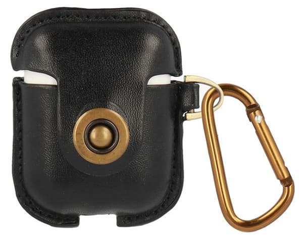 Airpods Skal i Äkta Läder Svart med Karbinhake
