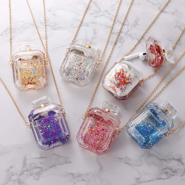 Parfymflaska för airpod-fodral med flytande glitter