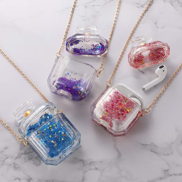 Parfymflaska för airpod-fodral med flytande glitter