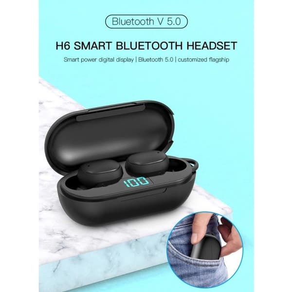 H6 True Wireless Bluetooth 5.0 Headset med ladeboks