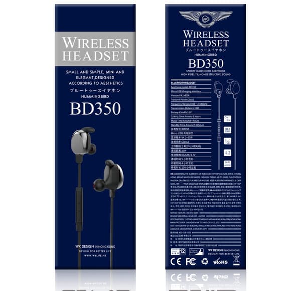 By WK Sporty Bluetooth Earphone, BD350, Sort