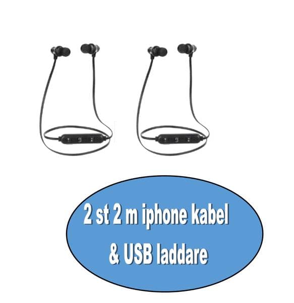 2 st bluetooth hörlurar svart och silver