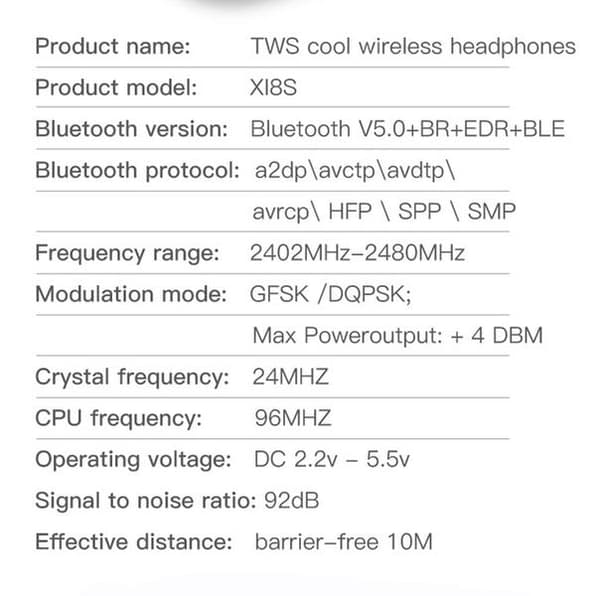 trådlösa XI8S TWS i hörlurar Bluetooth 5.0 svart