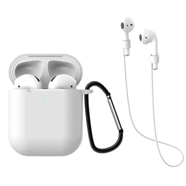 Silikonskal Med Karbinhake & Hörlursband AirPods Vit