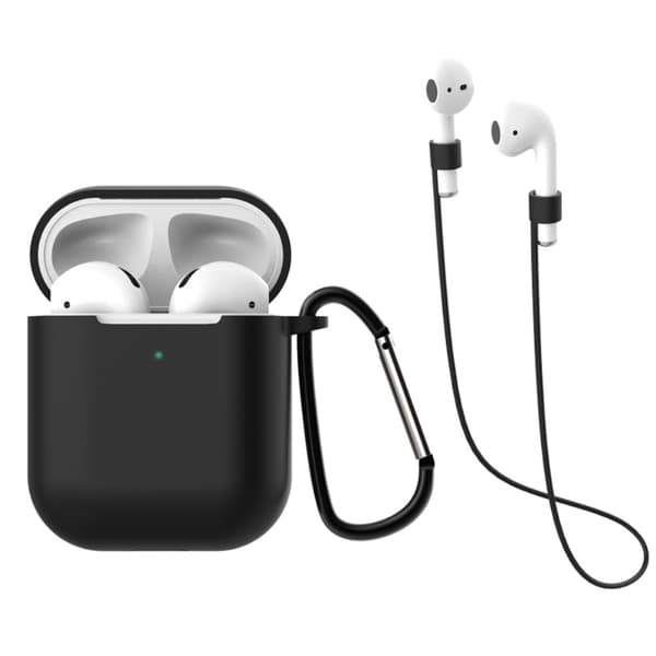 Silikonskal Med Karbinhake & Hörlursband AirPods Svart