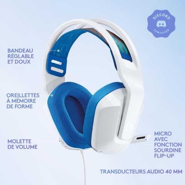 GAMING Hörlurar - Lätta - LOGITECH G - G335 WIRED - VIT - Discord Certified