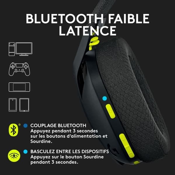 Gaming Headset - Trådlöst - Logitech G - G435 Lightspeed - Med Mikrofon - Svart